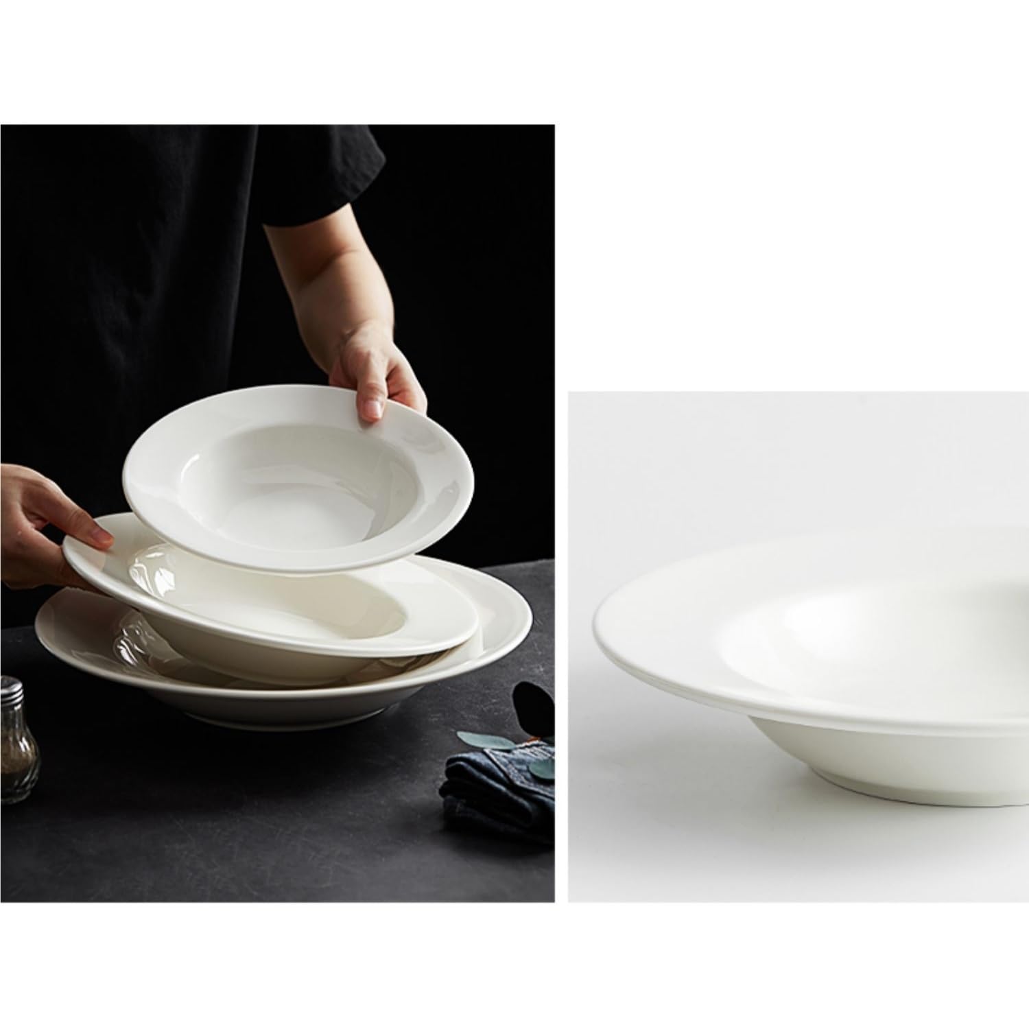Pasta-Suppen-Salatteller-Set aus Keramik, nordischer Stil, große tiefe Schüssel für Küche, Esszimmer, 30,5 cm, Weiß
