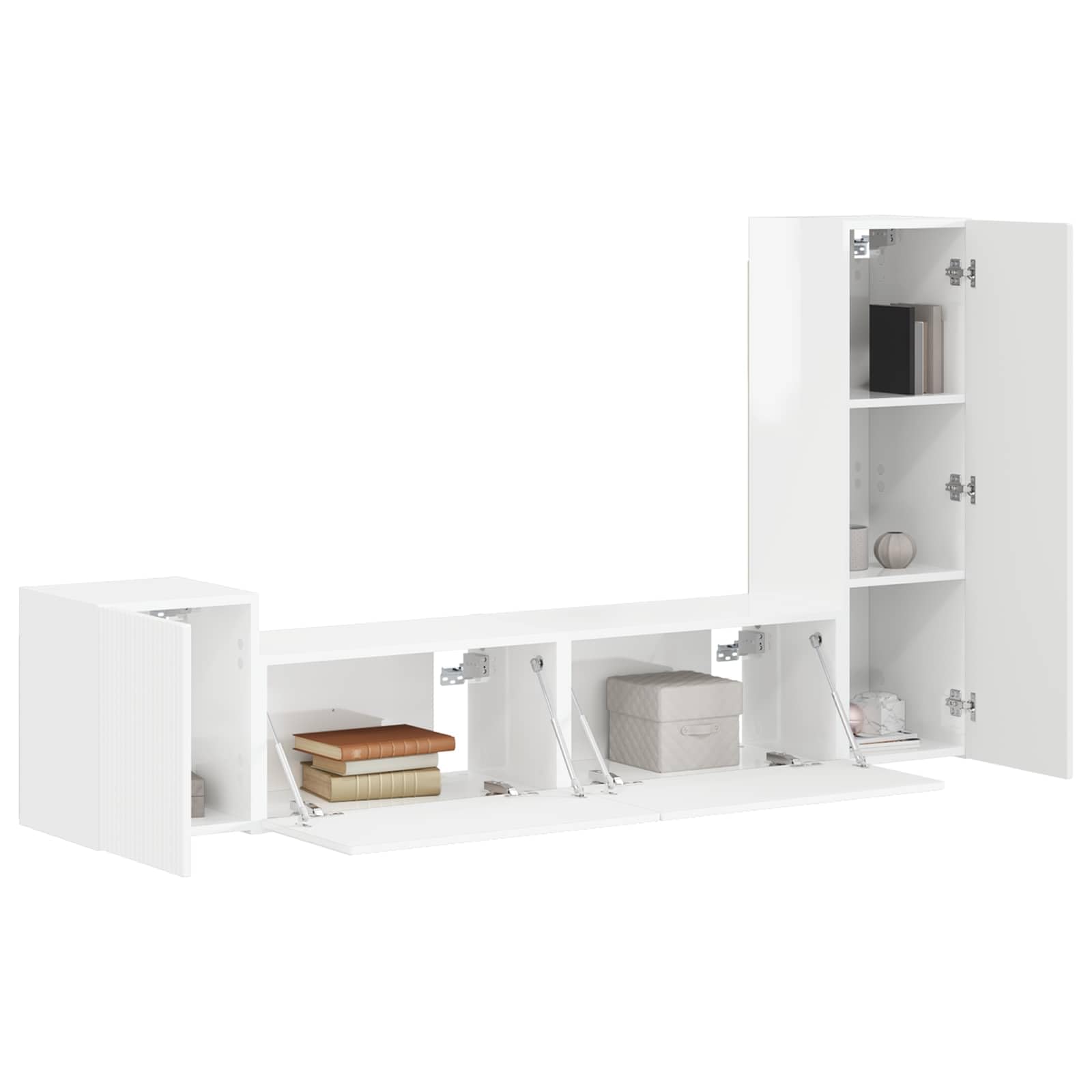 TV-Schrankset Wandmontiert 4-teilig, Hochglanz Weiß Holzwerkstoff, Modernes Media Center für Wohnzimmer, 30x31x100cm