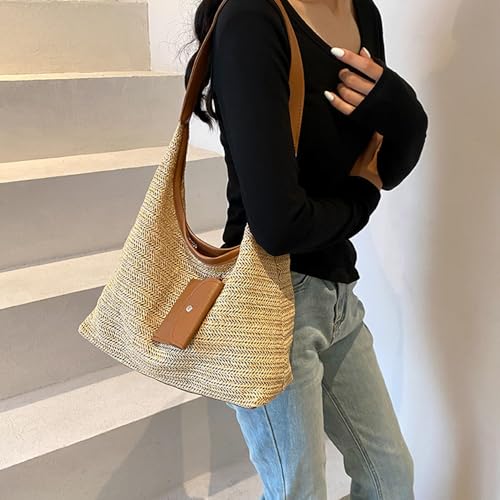 Image of Gogobear Women's Woven Beach Shoulder Handbag Colorful Straw Tote Bag | Summer Vacation Crossbody Bag, Lightweight Fashionable Tote Shoulder Handbag