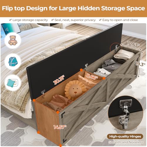 image for DICTAC Farmhouse Bed Frame Queen Size with Storage Headboard, Charging