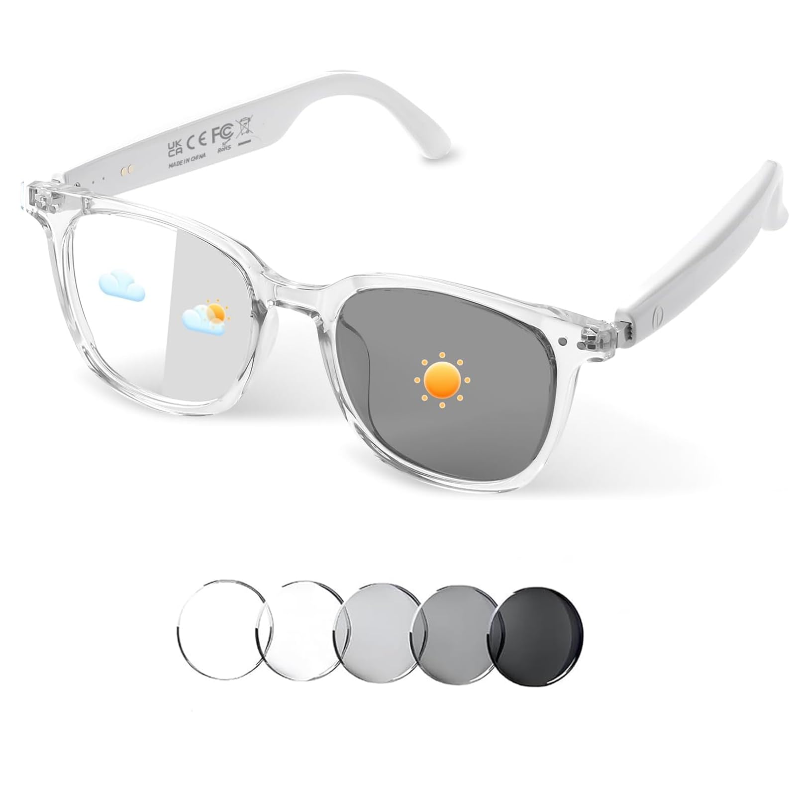 Smart Glasses for Women Men Bluetooth Audio Glasses with Color-Changing Lenses Open Ear Sound Speakers Magnetic Charging Voice
