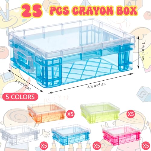 Image of Suzile 25 Pcs Plastic Crayon Boxes Bulk,Clear, Red, Blue, Green,Orange