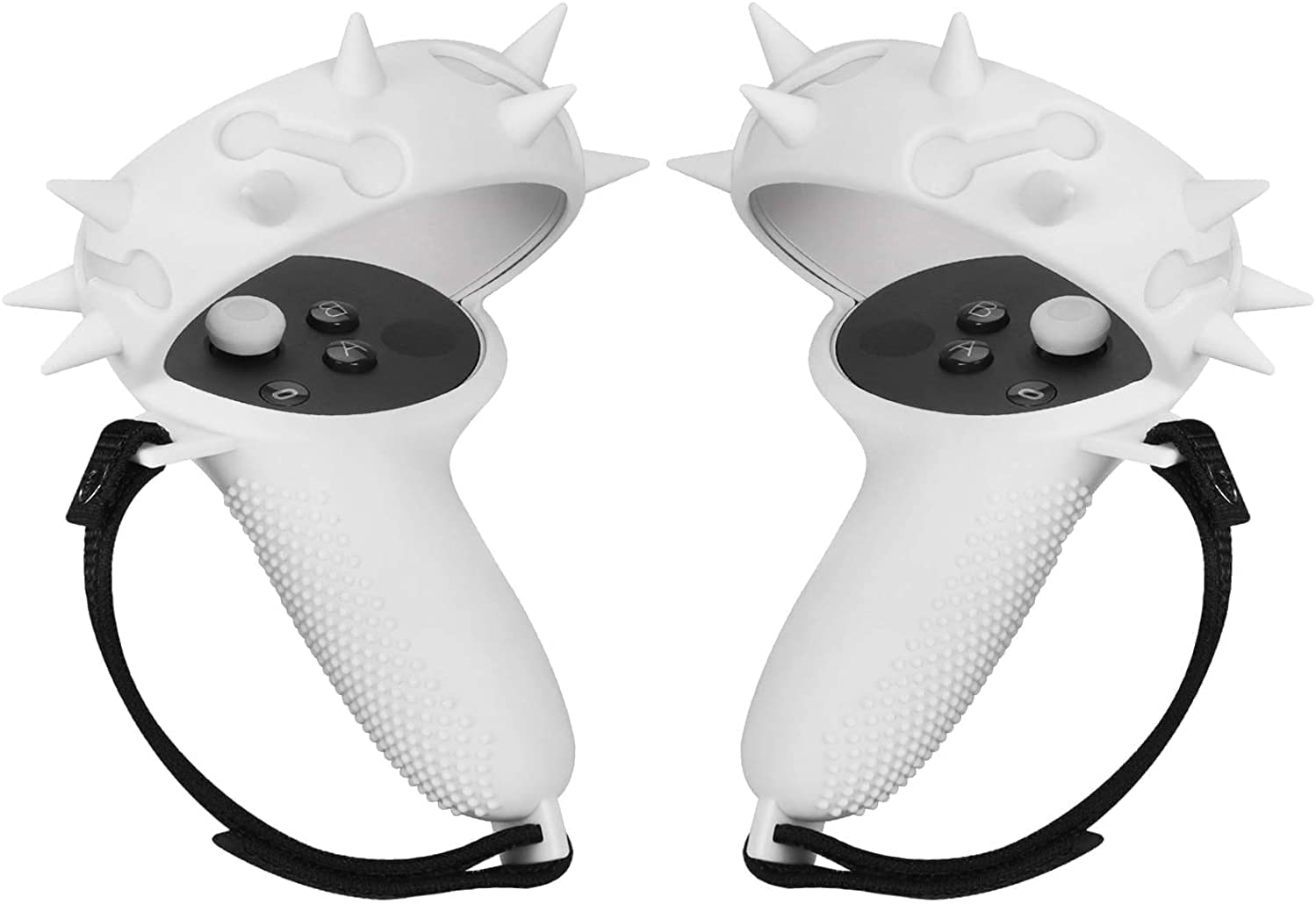 Touch Controller Grip Cover for Oculus Quest 2, Anti-Throw Handle Protective Sleeve Oculus Quest 2 Accessories with Adjustable Wrist Knuckle Strap (Spiked -Grey)