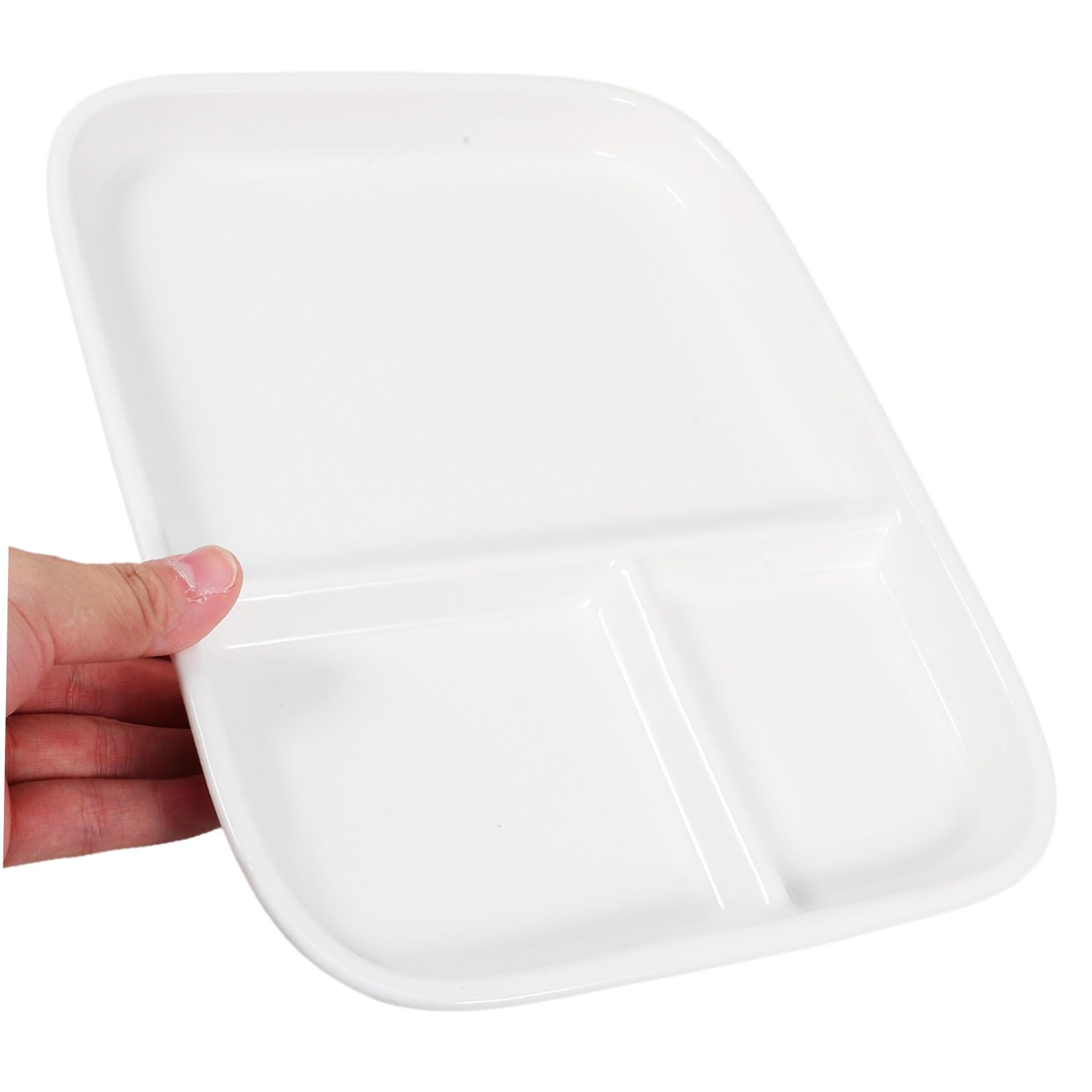 Assiette Carrée en Céramique Blanche Trois Compartiments, Plaque Résistante sans Dommages pour Steak et Repas Rapide