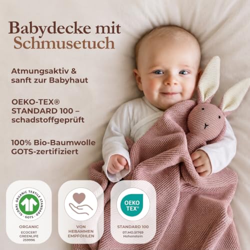 DIKOS Schmuse-Hase Rosa Babydecke aus 100% Bio-Baumwolle – Bild 3