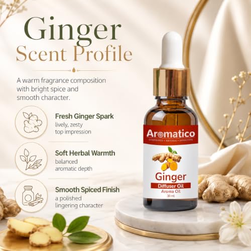 Image of AROMATICO Ginger Diffuser Oil For Relax Calm Mood, Natural Homely Fragrance, Sound Sleep & Pure Aromatherapy | 30ML