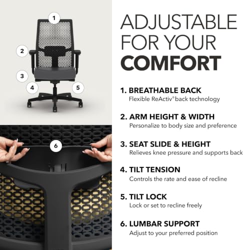 Image of HON Ignition 2.0 ReActiv Ergonomic Office Chair, Lumbar Support, Steel