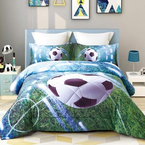 Image of Soccer Bedding Twin Comforter Set, 5 Piece Sport Twin Bedding Sets for Boys