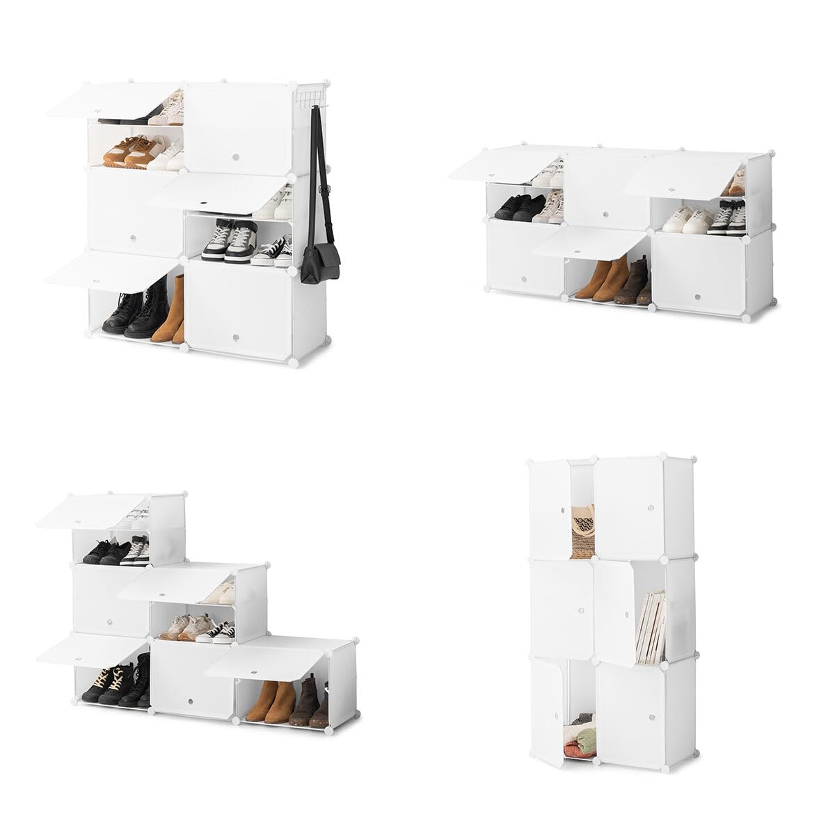 InnovaGoods® Zapatero Modular Portátil, 10 módulos, 18 Compartimentos para 36 pares, Incluye Perchero y Orificios de ventilación, Montaje sin herramientas. mueble zapatero para vestidores, baños, etc.