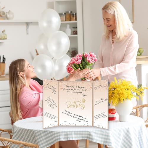 Image of Crenics Champagne Gold Birthday Decorations for Women, Creative Birthday Guest Sign in Book Alternative, Happy Birthday Signature Book 18 inch x 12 inch, Awesome Birthday Gifts for Girls