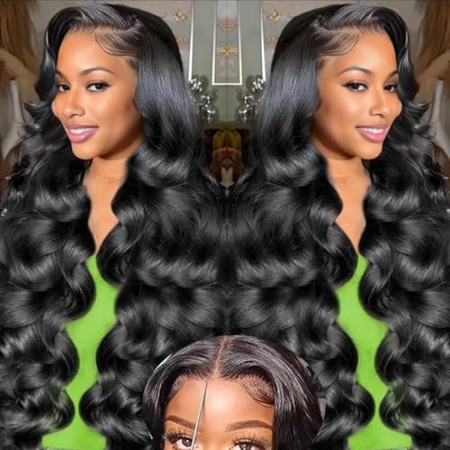 BXW 34 Inch Wear And Go Glueless Wigs Human Hair Pre Plucked Pre Cut 9x6 Black Body Wave Lace Front Wigs 200% Density Hd Loose Wave Lace Front Wig Human Hair Glueless Natural Black Body Wave Wig