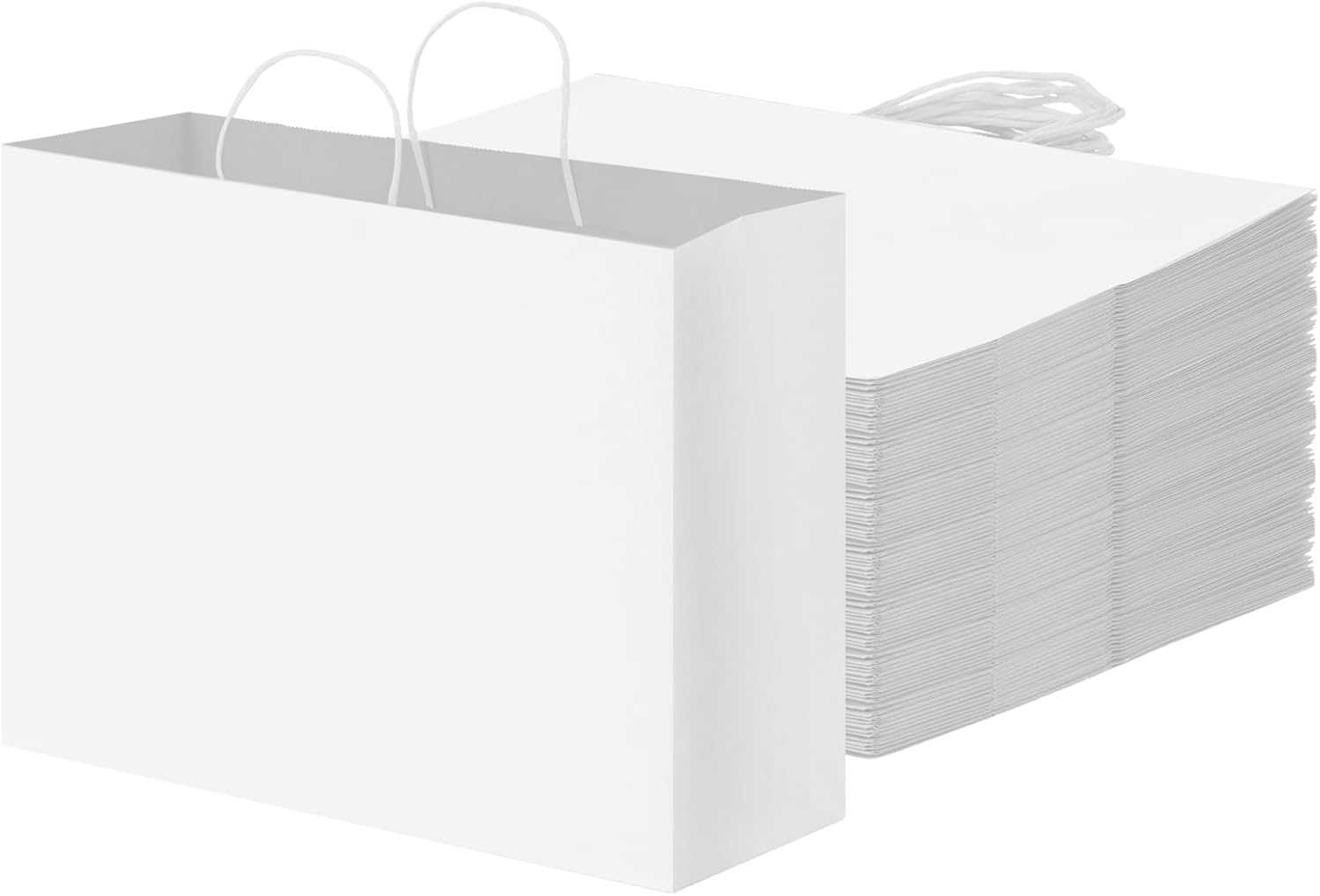 OUTUXED 60pcs 16x6x12 Inch White Paper Bags with Handles, Kraft Large Paper Gift Bags for Business, Merchandise, Gifts, Shopping, Retail Stores, Birthday Party 60 White
