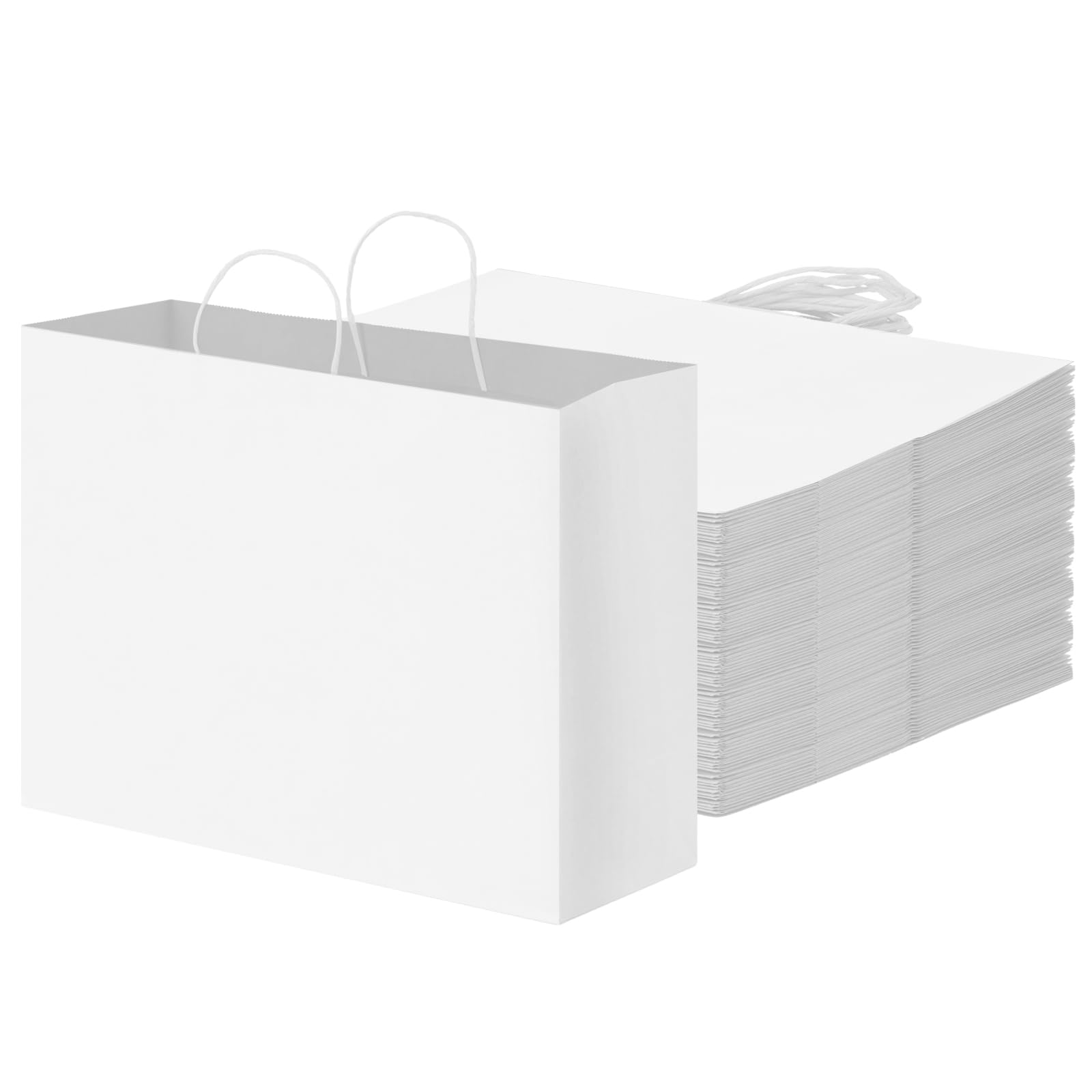 OUTUXED 60pcs 16x6x12 Inch Paper Bags with Handles, White Paper Gift Bags