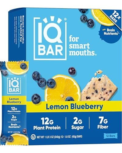 IQBAR Clean High Protein Bars, Low Sugar Snack, Lemon Blueberry 12ct