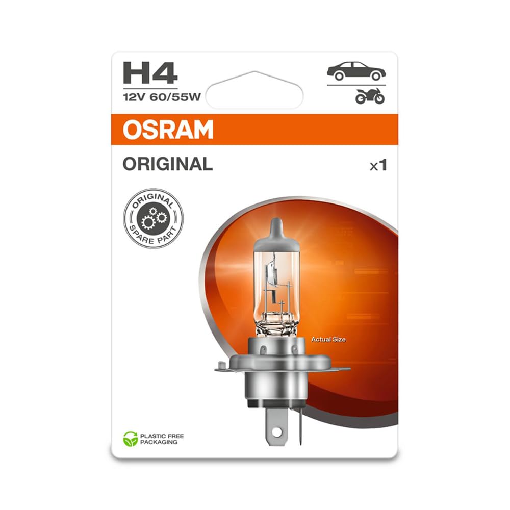 OSRAM ORIGINAL LINE 12V, H4, halogen headlight lamp, Single Blister (1 lamp)