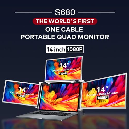 Image of Karlak 14 inches Lap Expansion Screen 1080P FHD Portable Quad-Screen Monitor able & Rotatable Design Driver Quick Installation with 1 Cable for 3 Displays for Windows, MacOS for 13.6-17.3 inch Lap