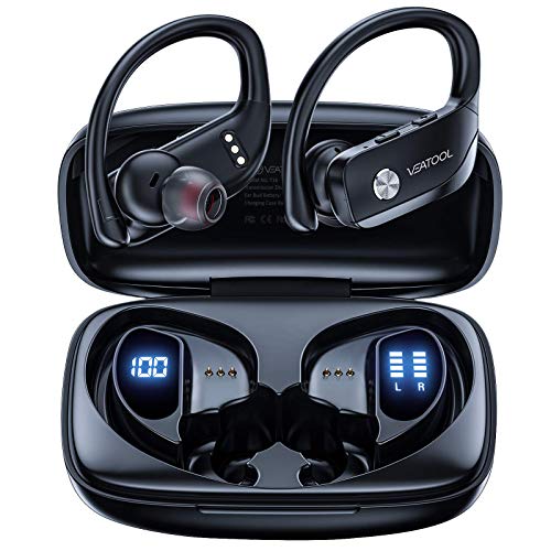 VEATOOL Wireless Earbuds Bluetooth Headphones 48hrs Play Back Sport Earphones with LED Display Ear Buds with Earhooks Built-in Mic Headset for Workout (Renewed)