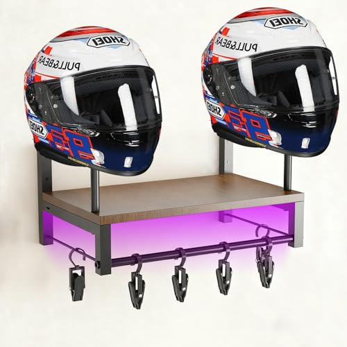 Helmet Holder Wall Mount - with RGB Light, Dual Motorcycle