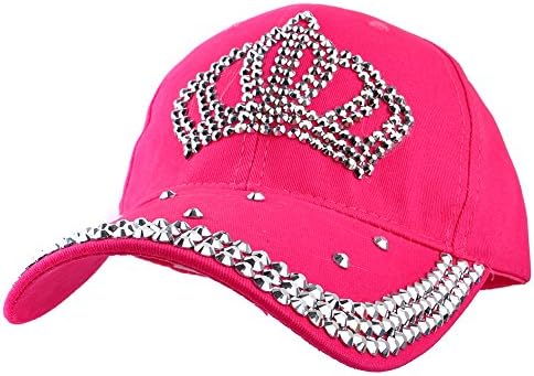 Elonmo Bling Hats, Crown Design Rhinestone Womens Baseball Cap Golf Hat Jeans Wash Denim Adjustable (Rose)
