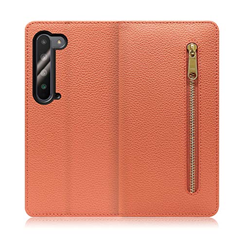 LOOF Pocket Series AQUOS R5G / SH-51A / SHG01 用 ケース カバー 手帳型カバー スマホケース 厳選本革 カード収納付き ベルト無し 磁石なし マグネットなし ファスナー ポケット付き 手帳型ケース [フラミンゴ