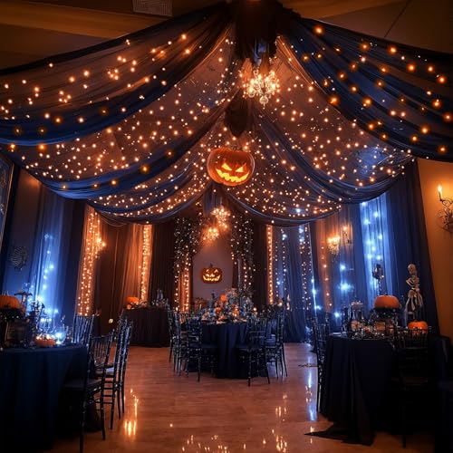 6 Panels Black Ceiling Drapes with Lights for Weddings Tent...