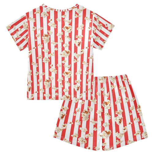 ALAZA Popcorn Cartoon Striped Pajamas Short Sleeve 2 Piece Sleepwear Top and Bottom Pajama Set Unisex2