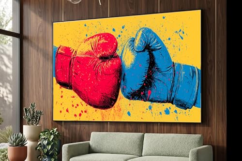 Tableau boxe rouge et bleu pour décoration murale salon sportive