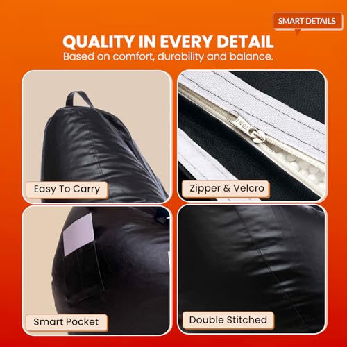 Image of Sattva 6XL Sofa Bean Bags with Beans Filled, Faux Leather Combo Bean Bag with Footstool & Cushion for Adults & Teens, Large Bean Bag Sofa Chair for Home Bedroom, Living Room (Black)