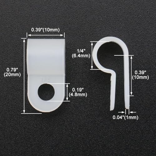 Image of BAOMAIN 1 /4-Inch R-Type Cable Clamps, 1000-Pack Wire Nylon Wire Management Clips, UC-1 Screw-On Cord Fasteners for Home, Office, and Industrial Use