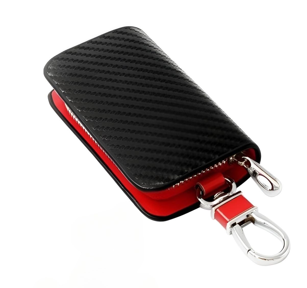 favhome Carbon Fiber Style Car Key Pouch | Zipper Key Case with Metal Hook | Scratch & Dust Protection | Universal Fit For All Types Of CAR Keys-picture-1