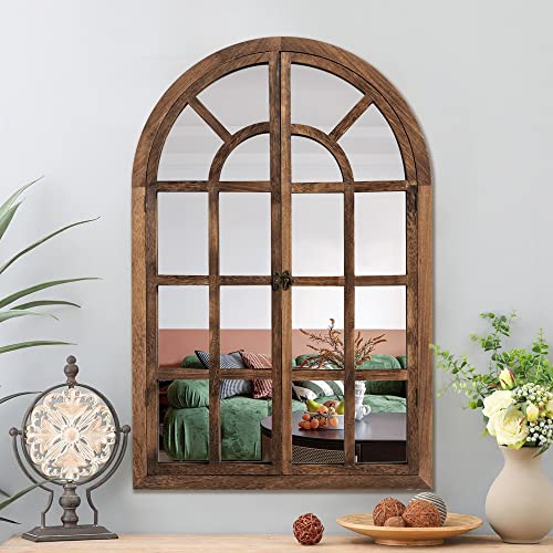 Trvone 36"X 24" Arched Wall Mirror Window Mirror Wood Framed Arched Mirror Farmhouse Mirror Decorative Wall Mirrors Wall Decor For Living Room Entryway Bedroom,Charcoal Grilled #TOP7