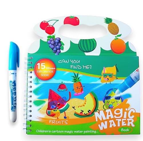 KRySt 15 Page Water Magic Drawing Book with Reusable Water Pen | Refillable Doodle and Paint Activity Book for Kids | Fruits Theme (Big Size) - Image 5