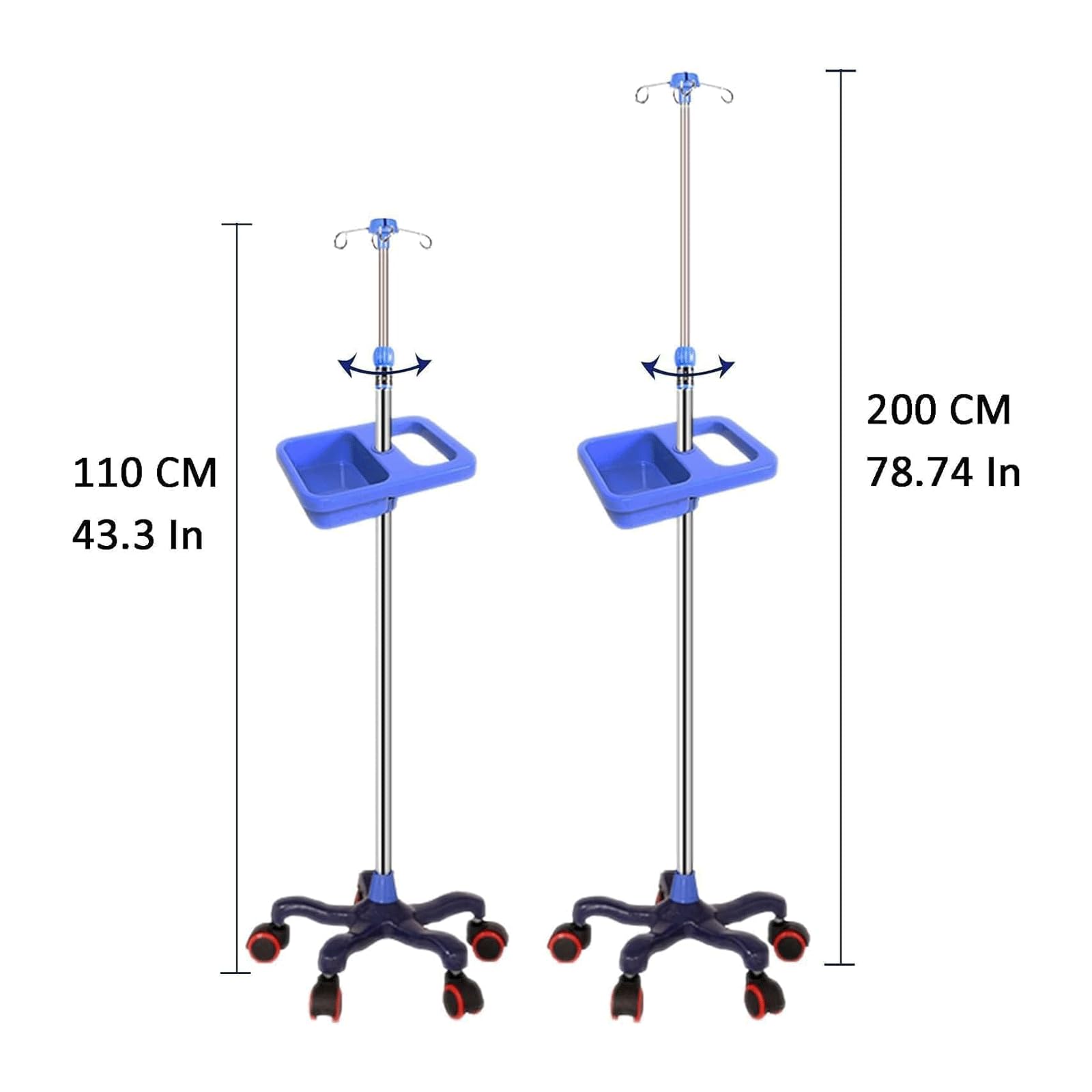 Portaflebo in Acciaio Inox Asta portaflebo 4 Ganci Aste portaflebo con 5 Ruote e Vassoio Quadrato Supporto per Borsa portaflebo Supporto per portaflebo ad Altezza Regolabile
