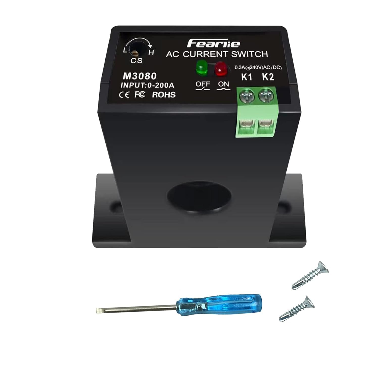 nodehawk Current Sensing Switch/Relay,AC Current Sensing Switch 0-200A Normally Open Current Sensor Monitoring Relay,Linkage PLC Signal,Overload Controller (M3080)