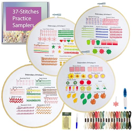 Image of Sutesloly Embroidery Kit for Beginners Adults, 4 Sets Learn to Floral Patterns Simple Starter kit for Beginners, Easy Practice Kit, 7.8inch Hoop, Hand DIY Craft for Women,Purple