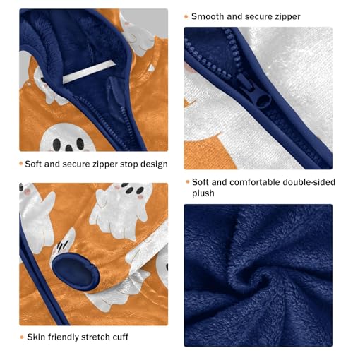 Cute Ghosts on Orange Background Toddler Fleece Jacket Girl Boys Hooded Fleece Jacket Coat Warm Outwear Zip-up 3-10T3