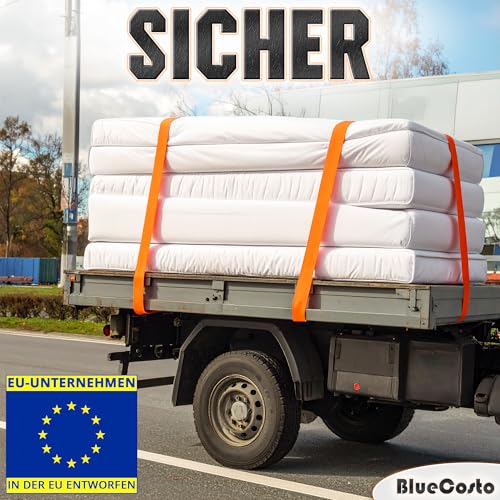 Premium-Ratschengurte – 4er-Pack, orange – 4 Meter Lange Zurrgurte mit Ratsche – Hochleistungs-Tragfähigkeit von 180 kg, Bruchfestigkeit von 540 kg