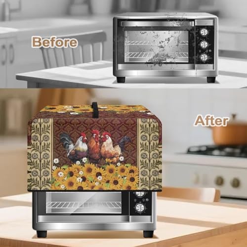 Image of Microwave Oven Dust Cover Air Fryer Toaster Oven Protector, Stain-Resistant Small Appliances Cover, S, 18.25 x 14.5 x 11 Inches, Rooster Chicken Sunflower Daisy