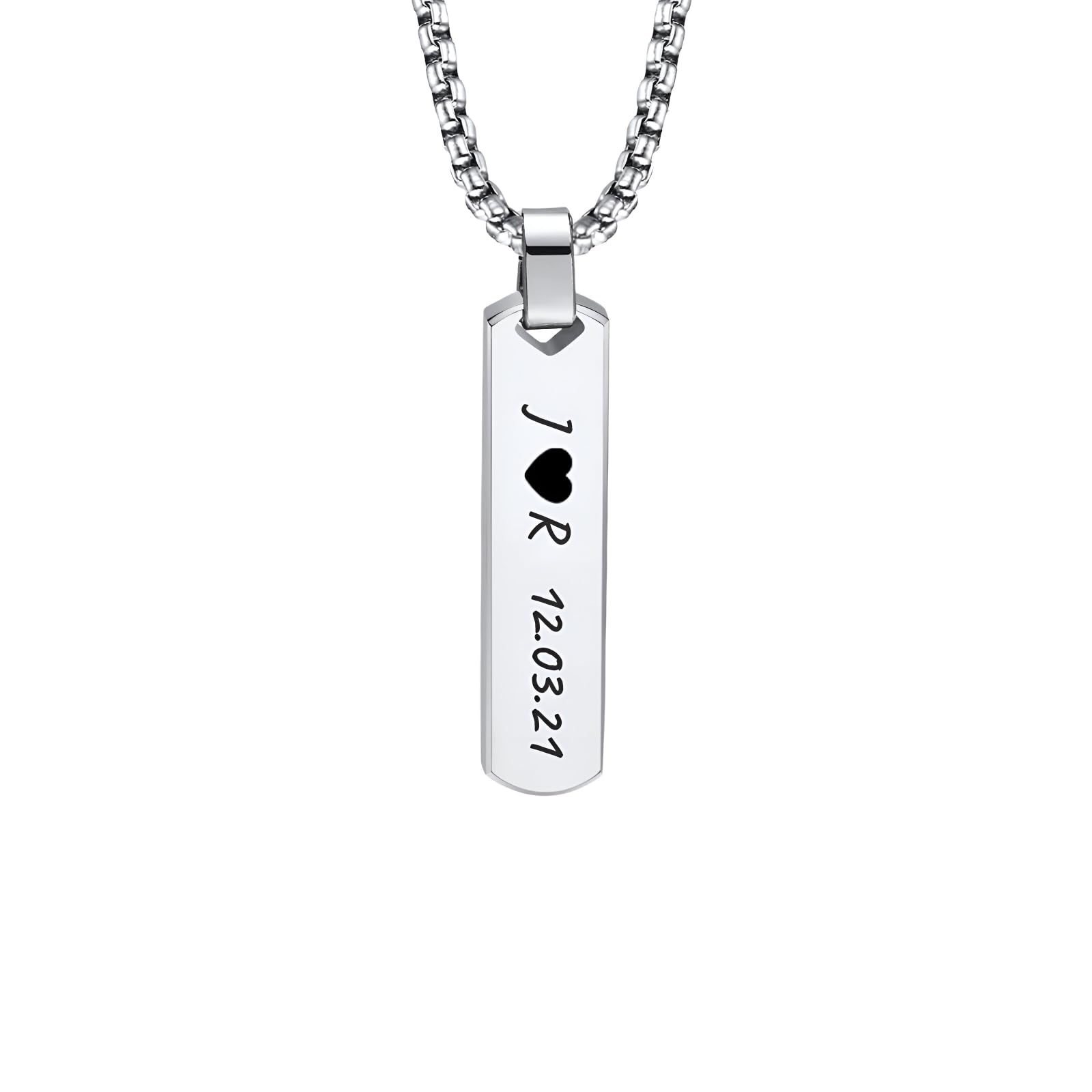 Collar hombre personalizado barra plateada | Collar personalizado hombre