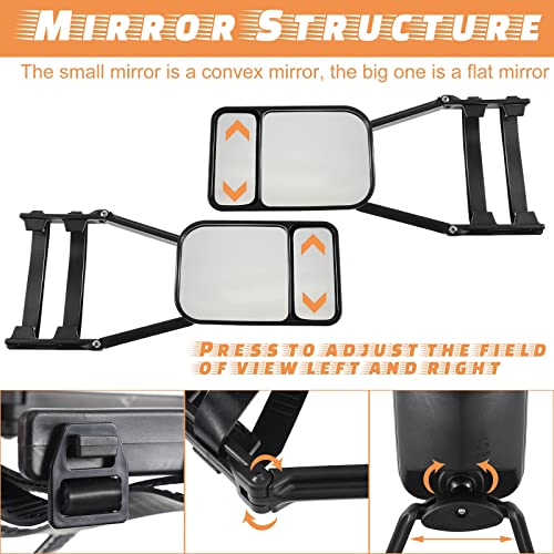 2 Pieces Black Car Towing Mirror Clip on Side Extension Towing Mirror 360 Degree Rotation Adjustable Dual View Tow Mirror for Car Truck Auto - Image 4