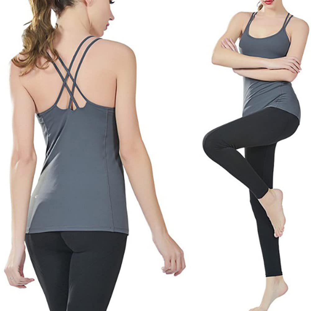Womens Camisole Sleeveless Vest Yoga Tank Tops with Built in Bra Workout Gym Sports Cami