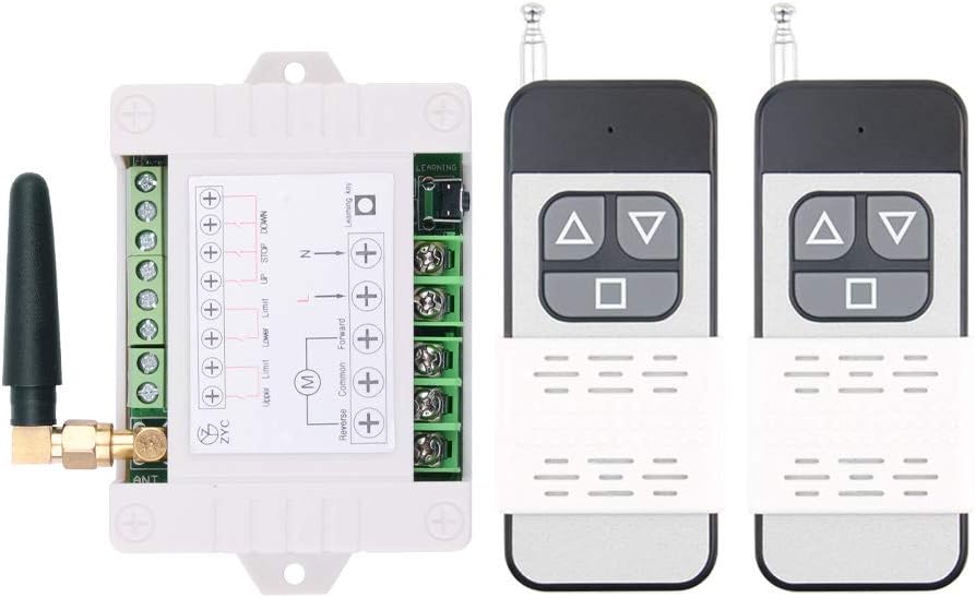 Motor Wireless Remote Control Switch 110V 220V AC 10A High Power Roller Shutter Door Electric Curtain Remote Forwards Reverse, Wide Voltage 85V-250V 433MHz RF Remote Control Relay