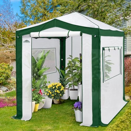 Image of EAGLE PEAK 8x6 Walk in Pop Up Greenhouse, Green /White