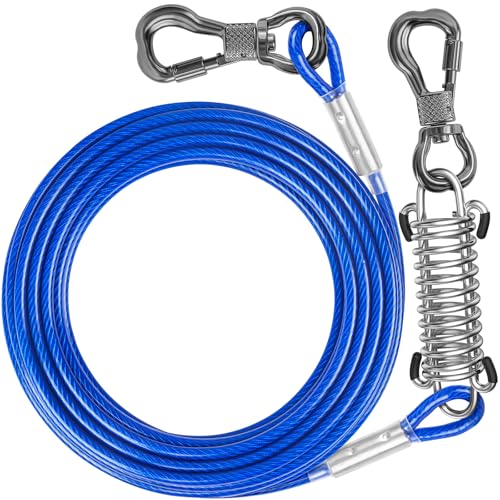 50FT Dog Tie Out Cable Lead with Shock Spring for Medium Large Dogs