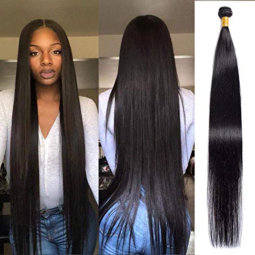 10A Grade Brazilian Straight Human Hair 1 Bundle 34 Inch Long Silky Straight 100% Virgin Hair Weave Bundles Extensions Natural Black Color Can Be Dyed