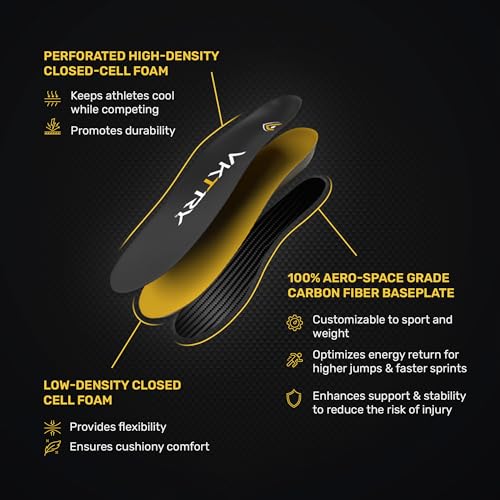 VKTRY Gold for Non-Cleated Shoes - Carbon Fiber Performance Insoles - Customized Athletic Inserts for Sports Basketball Volleyball Running & More | Shock Absorption US M7.5-8, W9.5-10, 121-170lbs4