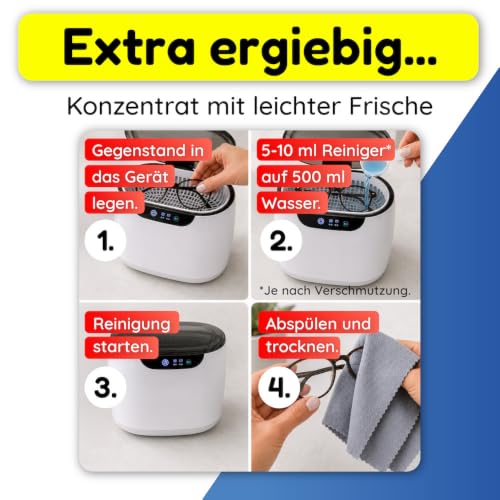 hauszauber - Ultraschallreiniger Konzentrat [EXTRA ERGIEBIG] 1000 ml - Reinigt Brillen, Schmuck, Zahnersatz, Münzen… – Ansicht 6