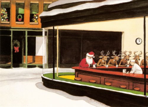 Santa Cafe - Edward Hopper Nighthawks Art Parody Boxed Christmas Cards
