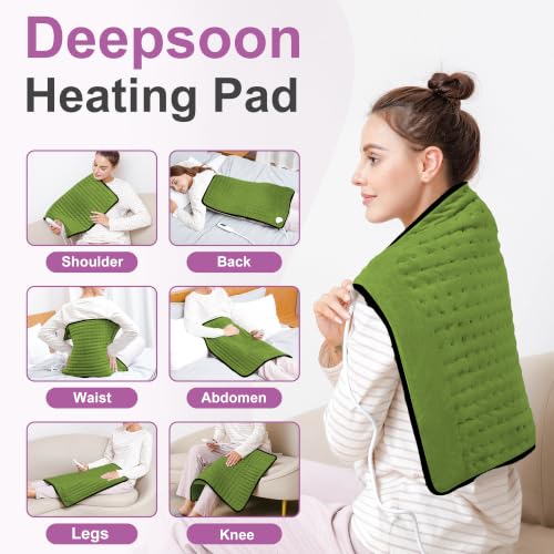 Image of Heating Pad,Electric Heating Pads,Heating Pad for Back,Green,24x20 Inch | Heating Pads for Shoulder,Neck,Abdomen,Knee,Arms,Legs,Heat Pad for Birthday Father Mother Gift Women Men,6 Heat Settings