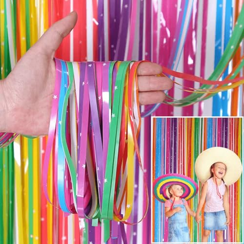 Shimmer Wall Curtain Backdrop (2 Pack, 6.6 x 3.3 ft), Rainbow Streamers Curtain for Birthday Party Decorations, Photo Booths & Theme Parties, Tinsel Foil Fringe Party Supplies by PixiPy